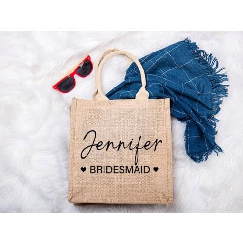 Bridesmaid Burlap Tote Bag Custom Beach Jute Bag Bridesmaid Gifts Bride To Be Tote Bag Proposal Bachelorette Party Gift Bag