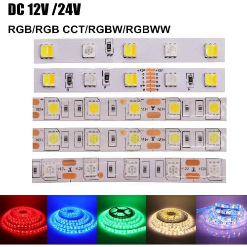 5050 LED Strip DC 12V 24V RGB RGBW RGBCCT White / Warm White IP21 IP65 IP67 60leds/m Flexible Tape LED Light Lamp 5m