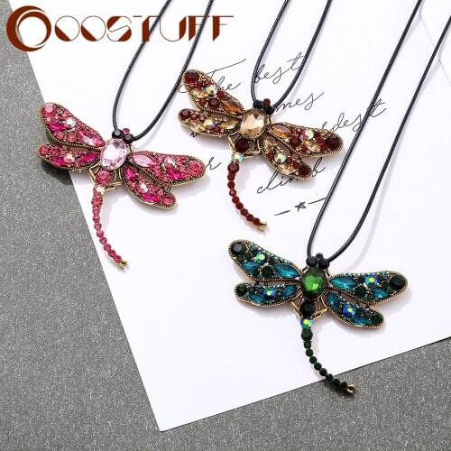 Vintage Long Necklace Jewelry for Women Colored Beads Dragonfly Pendant Chain Suspension Choker Hotsale Wholesale Colored Stones