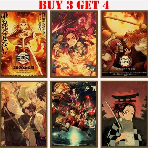 Japanese Comic Movie Demon Slayer Mugen Train Anime Kimetsu No Yaiba : Mugen Ressha-hen Movie Anime Wall Retro Vintage Poster