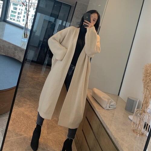 [ZAYAU]Big Size Long Knitting Cardigan Sweater Loose Fit V-Neck Long Sleeve Women New Fashion Tide Autumn Winter 2021