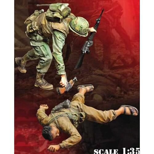 1/35 USMC Round The Corner, Resin Model Soldier GK, WWII military themes, Unassembled and unpainted kit