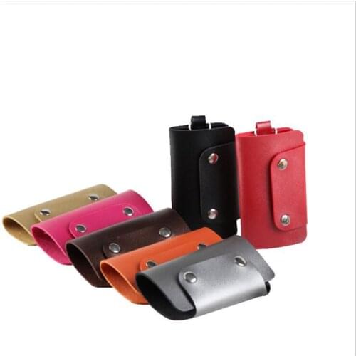 1 PC Portable Leather Housekeeper Holders Car Keychain Key Holder Bag Case Unisex Wallet Cover Simple Solid Color Storage Bag