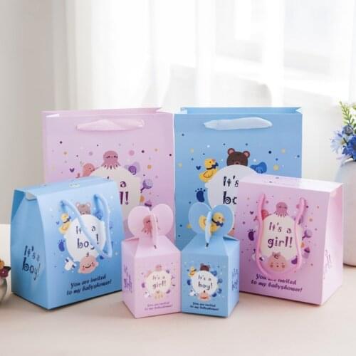 10pcs/lot Hanging Kraft Paper Candy Box Baby Shower Gifts For Guests Birthday Party Babyshower Boy Girl Gift Bag Party Supplies
