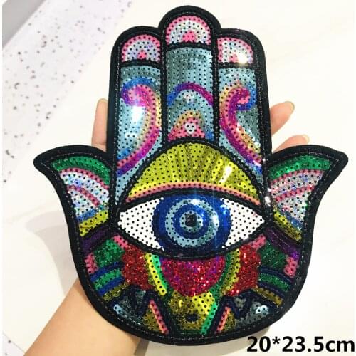 3Pcs Sequins Hand eyes Embroidery Patches for T-shirt Iron on Stripes Appliques Clothes Stickers Clothing Badges