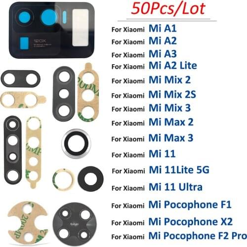 50Pcs ,Repair Rear Back Camera Glass Lens With Ahesive For Xiaomi Mi 11 A2 Lite 5G Ultra A3 Max Mix 2 3 2s A1 Poco F1 F2Pro X2