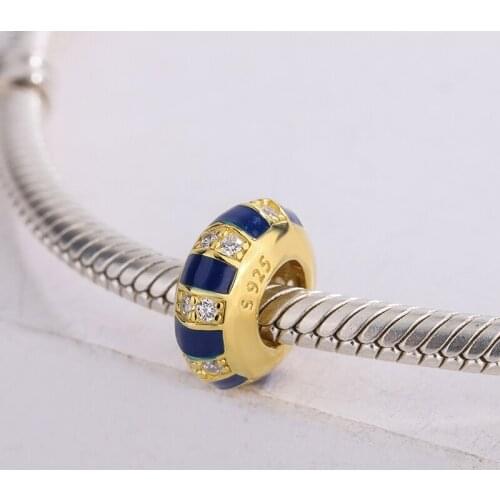 925 Sterling Silver Blue Vintage Exotic Egyptian Goddess Golden And Zircon Pendant Bracelet DIY Jewelry For Original Pandora