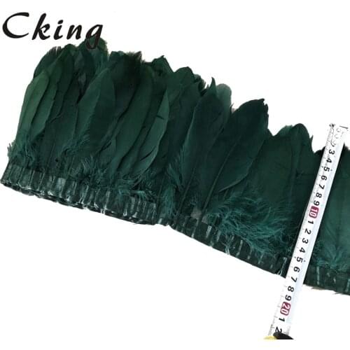 2020 New Dark Green Dyed Goose Duck Feather Fringes 2-10 Yard/Lot Natural Real Geese Feathers Trim Clothes Jewelry Sewing Ribbon