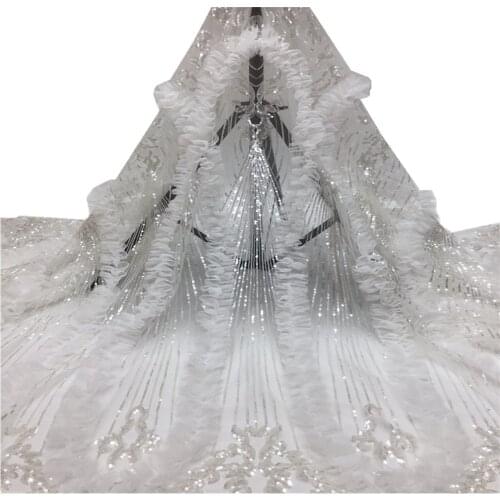 White with sequins Lace Fabric 2021 High Quality Mesh Embroidery Flower Tulle Nigerian Lace Fabrics For Bridal FJ-225