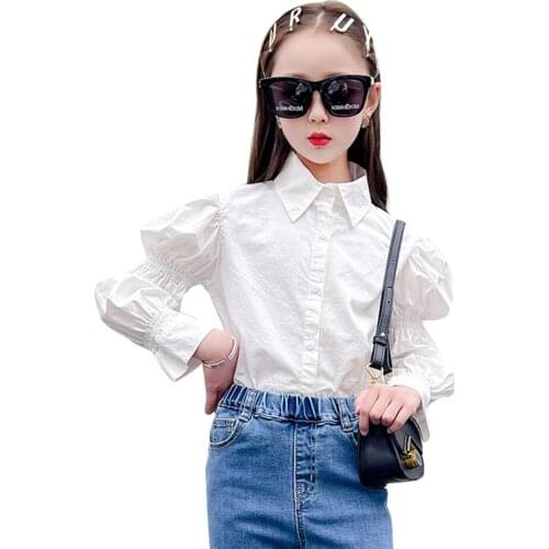 Blouses For Girls Solid Color Girls White Shirts Casual Style Blouses Childrens For Girls Spring Autumn Clothes For Girls