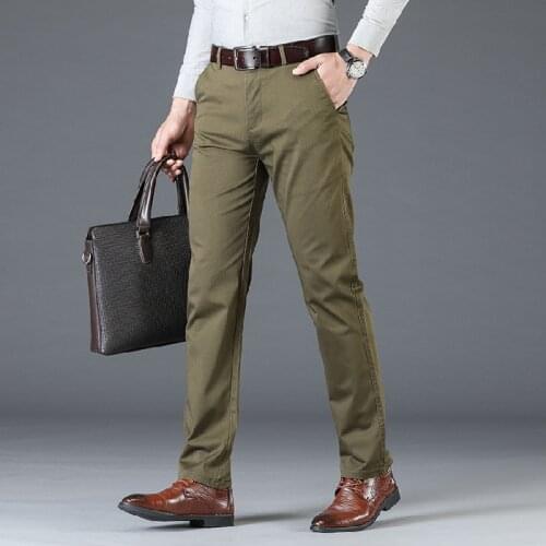 Classic Style Summer Mens Cotton Straight-leg Casual Pants Business Casual Stretch Brand Trousers Khaki Beige Green 40