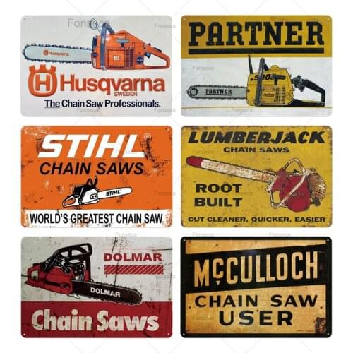 Chainsaws Metal Sign Plaque Vintage Shabby Chic Tin Sign Wall Decor for Chainsaws Shop Man Cave Decorative Iron Plate 20X30CM