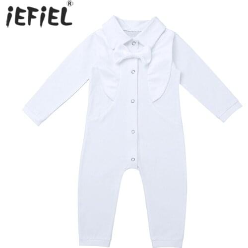 Infant Baby Boys shirt Clothes One-piece Baptism Suit Long Sleeves Shirt bodysuit Lapel Bowtie Romper Jumpsuit Siamese Climb