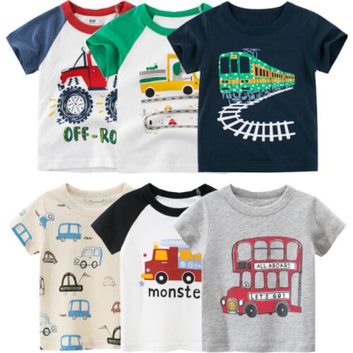 2-10Years Cartoon Car Print Boys Girls T Shirt Summer Children Kids Clothes Shorts Sleeve O-Neck Cotton Tops Tees Dropshipping