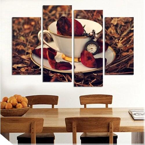 Hot kitchen 4 piece wall Modern Nostalgic coffee flower Painting Home art Picture Paint on canvas Prints decor poster unframed