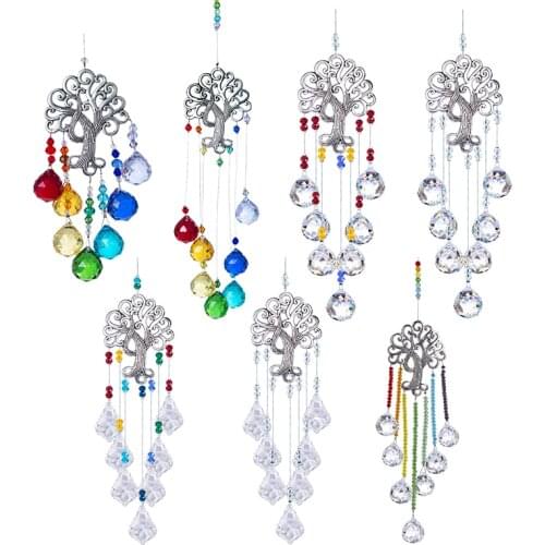 H&D 7 Styles Chakra Tree of Life Suncatcher Rainbow Maker Crystal Prisms Drops Window Hanging Pendant Sun Chaser For Home Decor
