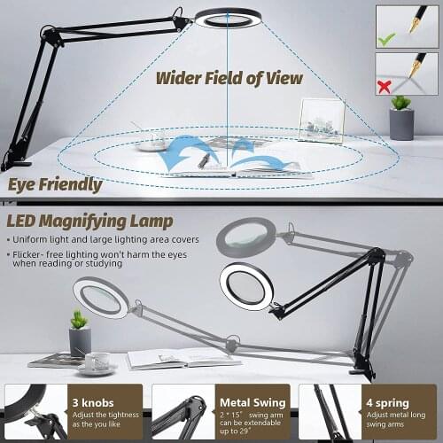 10X Magnifying Lamp Table Clamp Max Comfort Work Like Lash Extensions Crafts - Durable Glass Magnifier with Bright LED Light