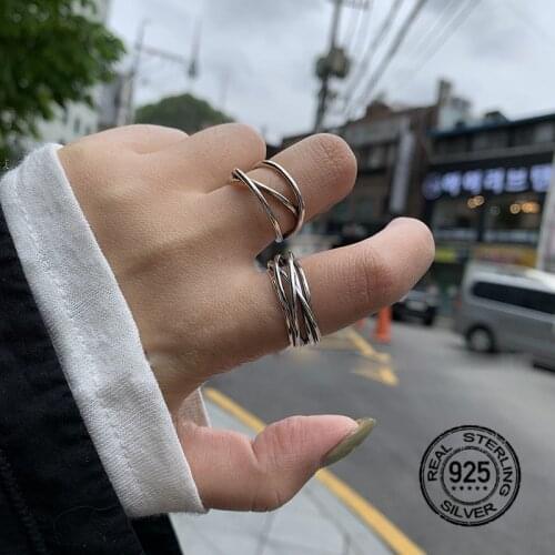 925 Sterling Silver Rings For Women Opening Adjustable Cross Multilayer Winding Punk Personality Men Lady Fashion Jewelry INEFFA
