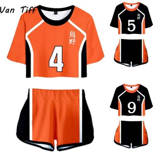 Anime Haikyuu T-shirt Shorts Set Mens High School Volleyball Club Nekoma Tees Hinata Shouyou Jersey Girls Tracksuit Summer