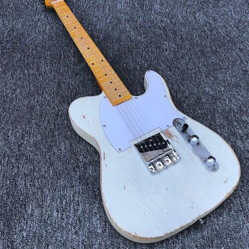 High-quality handmade old cultural relics 6-string electric guitar ASH body, white negative paint, maple neck, retro piano neck