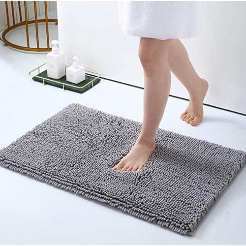 Luxury chenille bathroom carpet, super soft absorbent furry bathroom carpet, machine washable non-slip fur carpet