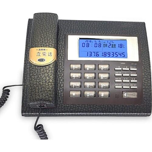 Leather Corded Telephone, Hands-Free Calling, LCD Backlit Display, Adjustable Volume, Wired Landline Phone for Home/Hotel/Office