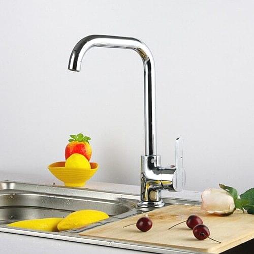 L15007 - Luxury Deck Mounted Chrome Finish Brass Material Hot & Cold Water Kitchen Mixer
