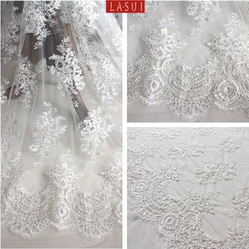 LASUI Elegant Eyelash Corded lace sequins embroidery lace fabric hand DIY bride wedding dress vestido longo classic X0014