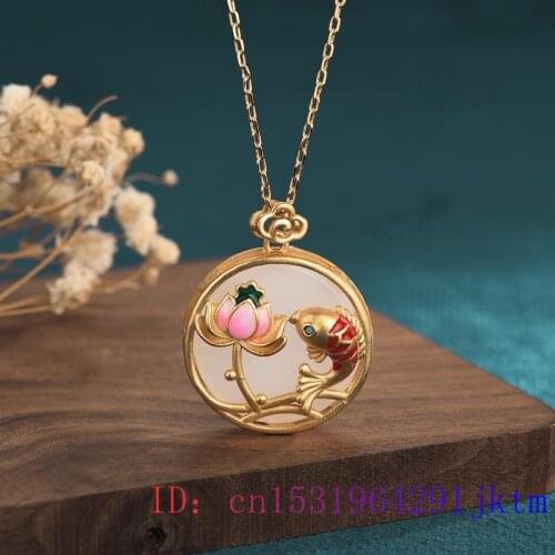 Jade Lotus Pendant Amulet Chalcedony Gifts Necklace Chinese Women Gemstone Fashion Jewelry Zircon 925 Silver Natural Crystal