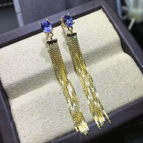 The Best Wedding Gift New Arrival Real Natural Tanzanite Earring Natural And Real 925 sterling silver Tanzanite Earring