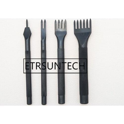 20sets Hole Punch Tools for Leather Craft DIY Diamond Cut Lacing Stitching Chisel Set 4mm Hole Spacing Black Steel