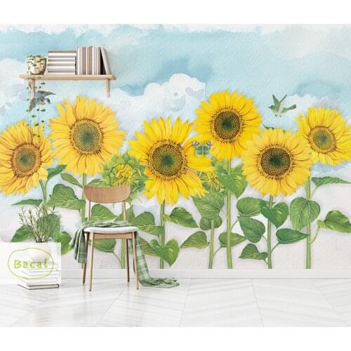 Bacal Custom 3D Photo Mural Wallpaper Sunflower Field Blue Sky Sofa Background handpainted Floral Wall Paper For Living 5D