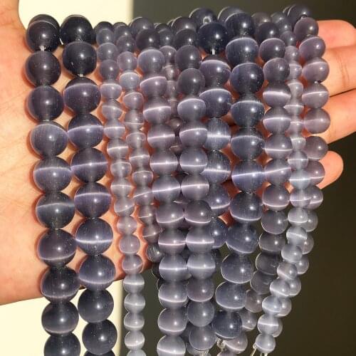 Natural Moon Stone Beads Violet Cat Eye Round Loose Beads Opal Glass DIY Charm Beads for Jewelry Making Bracelet 15'' 4-12mm