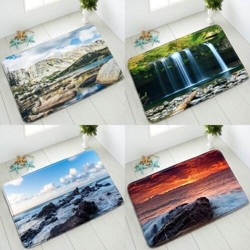 Non-Slip Bath Mat Waterfall Forest Stone Natural Scenery Bedroom Kitchen Doormat Indoor Floor Mat Absorbent Foot Pads Home Decor