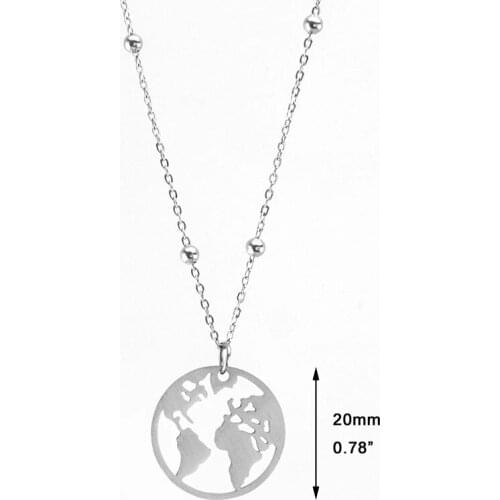 NEVER FADE 100% Stainless Steel Globe World Map Necklace For Women Men Earth Day Wanderlust Choker Collares Collier Femme