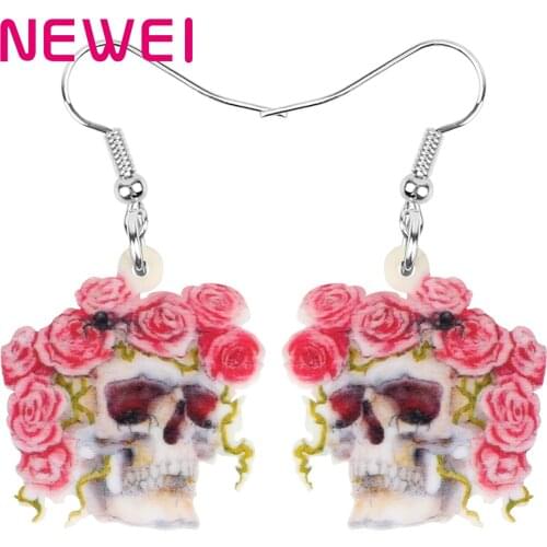 Newei Acrylic Halloween Rose Skeleton Earrings Flower Skull Dangle Drop Jewelry For Women Girls Teens Novelty Gift Accessories