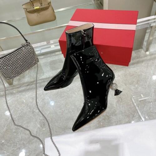 2021 Newest Winter Shoes Woman Patent Leather Ankle Boots Woman Pointed-Toes Strange Style Boot Woman Short Boots Bota Feminina