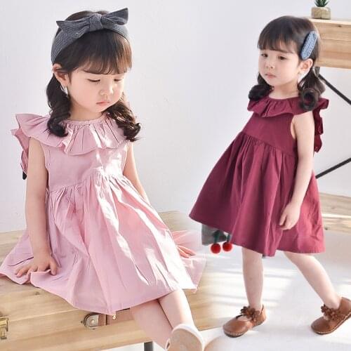 Summer new girls dress Girls Clothing Cotton Flower Dresses bow pleated halter Princess Party Dresses Kids Clothes