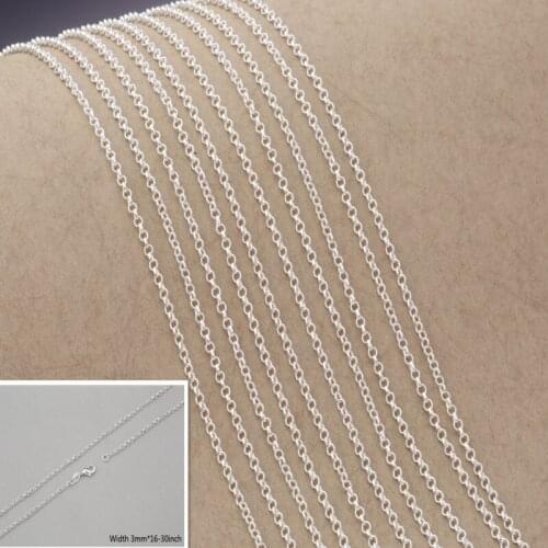 925 Sterling Silver Color Necklace Chains With Lobster Clasps Set Fashion Cross Stylish Unisex Chains Jewelry 3MM 10pcs