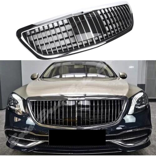 Front Racing Facelift Grille Upper Grill For Mercedes-Benz W222 S-Class 2014 2015 2016 2017 2018 2019 With ACC Camera Flip
