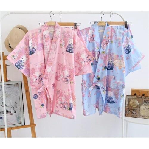 Spring Summer New Womens Pajamas Pure Cotton Gauze Soft Pajamas Set Medium Sleeve Pajamas with Shorts Kimono Loose Homewar