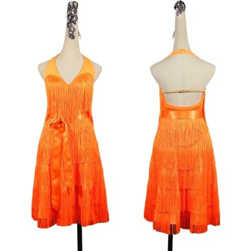 New Orange Fringed Latin Dance Dress Women Competition Clothing Female Adult Professional Sexy High-grade Tassel Dance Skirt