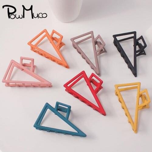 Powmuco Solid Color Women Shark Clips Fashion Hollowed Triangle Metal Hair Claws Ponytail Hairpins Clothing Accessory Girls Gift