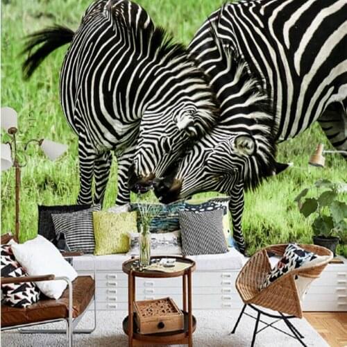 Drop Shipping Photo Wallpaper 3D Stereo Custom Nature Zebra Playful Fight Background TV Backdrop Children Room Wallpaper Mural