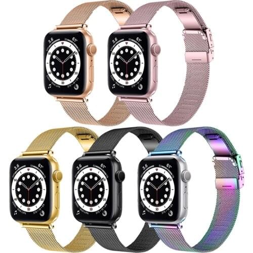 Milanese Strap for Apple Watch iwatch 6 5 4 3 2 SE 38mm 42mm 40mm 44mm Folding Buckle Men Women Stainless Steel Replacement Band