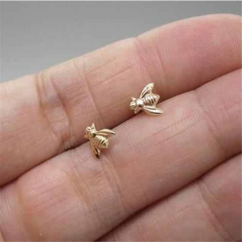 Christmas Gift 2021 Hot Sale 1 Pair Cute Tiny Bee Earring Jewelry Rose Gold Plated Honey Bee Earrings Stud Unique Earring