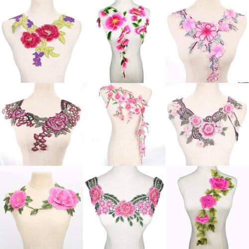 Pink Style Embroidery Flower Lace Neckline Fabric DIY Lace Collar Sewing Craft Neckline Decoration Scrapbooking