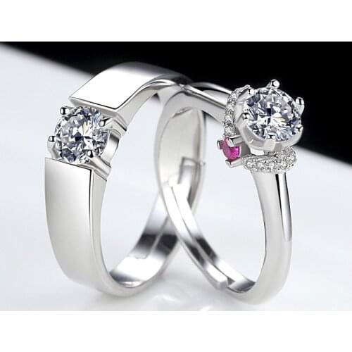 Crystal Couple Ring Opening Adjustable Simple Fashion Zircon Rhinestone Lovers Jewelry Wedding Ring