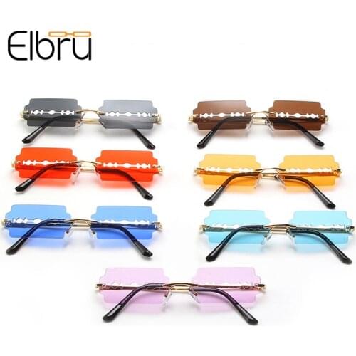 Elbru New Fashion Lady Rimless Square Blade Sunglasses Women Men Vintage Small Sun Glasses Female UV400 Frameless Punk Sunshades