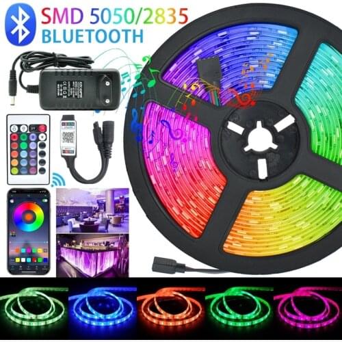 Led Strips Lights Bluetooth Luces Led RGB 5050 2835 Flexible Lamp Tape Ledstrips Remote Control+Adapter for Christmas Backlight